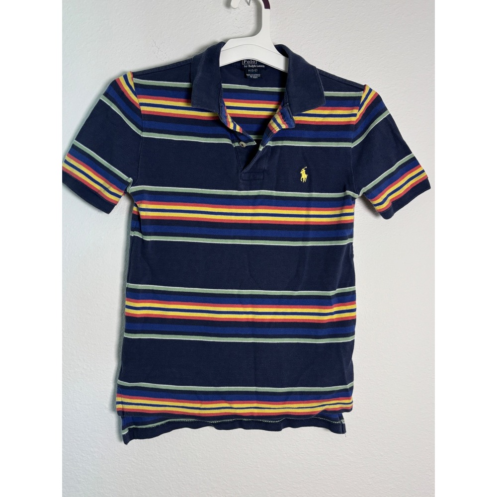 Polo Ralph Lauren Kids Navy Multi Color Stripe Short Sleeve Polo Shirt M 10-12